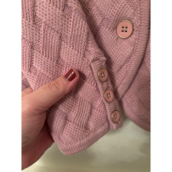 Talbots Cardigan Pink Merino Wool Cable Pattern Sweater Petite Small - Picture 8 of 9
